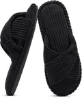 Evshine Summer House Slippers for Women Corduroy Cross Bow Indoor Slippers Open Toe Slip On Bedroom Shoes with Memory Foam