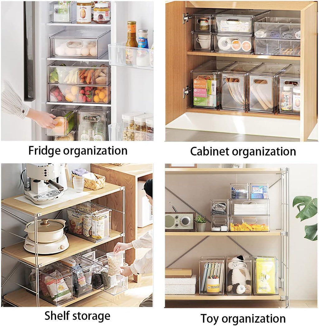 MineSign Stackable Fridge Drawer Pull-Out Bins with Handles 3 Pack Large Clear Food Container with Removable Dividers Refrigerator Storage box Divided Produce Saver for Pantry Kitchen