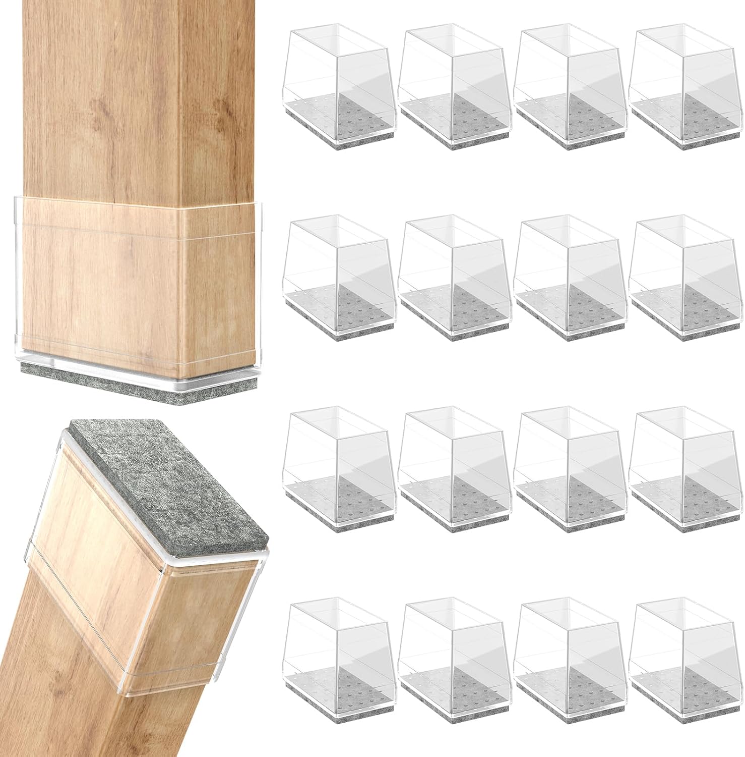 Rectangle Chair Leg Protectors for Hardwood Floors,16 PCS Silicone Covers to Protect Wood Tile Floors Felt Pads Furniture Leg Caps Reduce Noise. Easy to Move. (Clear,1.25 x 2 Inch, Rectangular)