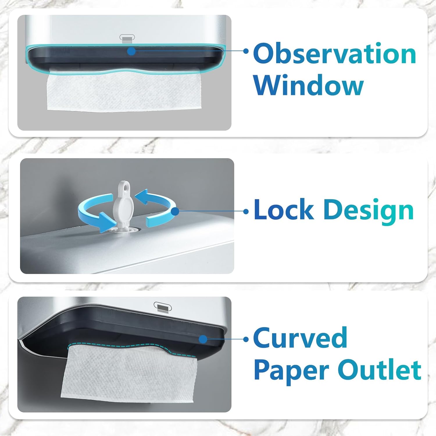 Trifold Hand Towel Dispenser for Bathroom - C Fold Paper Towel Dispenser Wall Mount with No-Hole Adhesive Installation, Compact 200 Sheets Large Capacity for Home, Apartment & RV