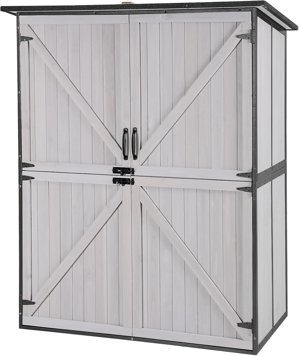 Aivituvin Outdoor Storage Shed Upgraded with Strong Metal Frame Garden Tool Shed Storage House Cabinet with Adjustable Shelfs and Wooden Floor 4.6 x 2.42FT (Off-White)