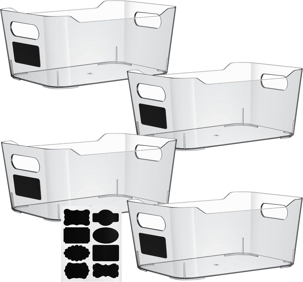 Clear Plastic Storage Bins, Perfect for Kitchen Organization or Pantry Organizers and Storage, Refrigerator Freezer Fridge Organizer Storage Containers Bin for Organizing Medicine Cabinet Organizer