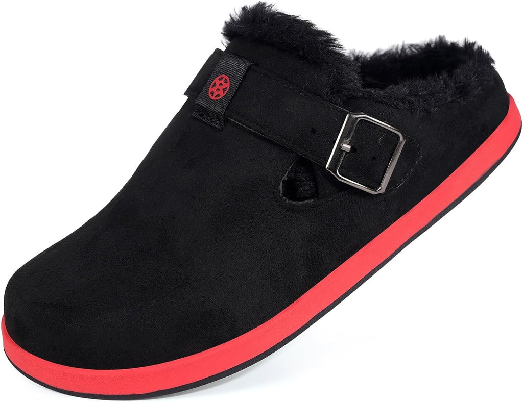 Fur Lined Clogs for Women Men Suede Winter Slippers Arch Support Slip on Mules Potato Shoes with Removable Cushion Footbed Warm Home House Shoes