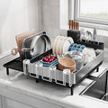 SUNLY Large Dish Drying Rack, Expandable Dish Racks for Kitchen Counter, Space Saving 304 Stainless Steel Drying Rack Kitchen, Extra Large Drainer with Multifunctional Flip Up Pegs, Black