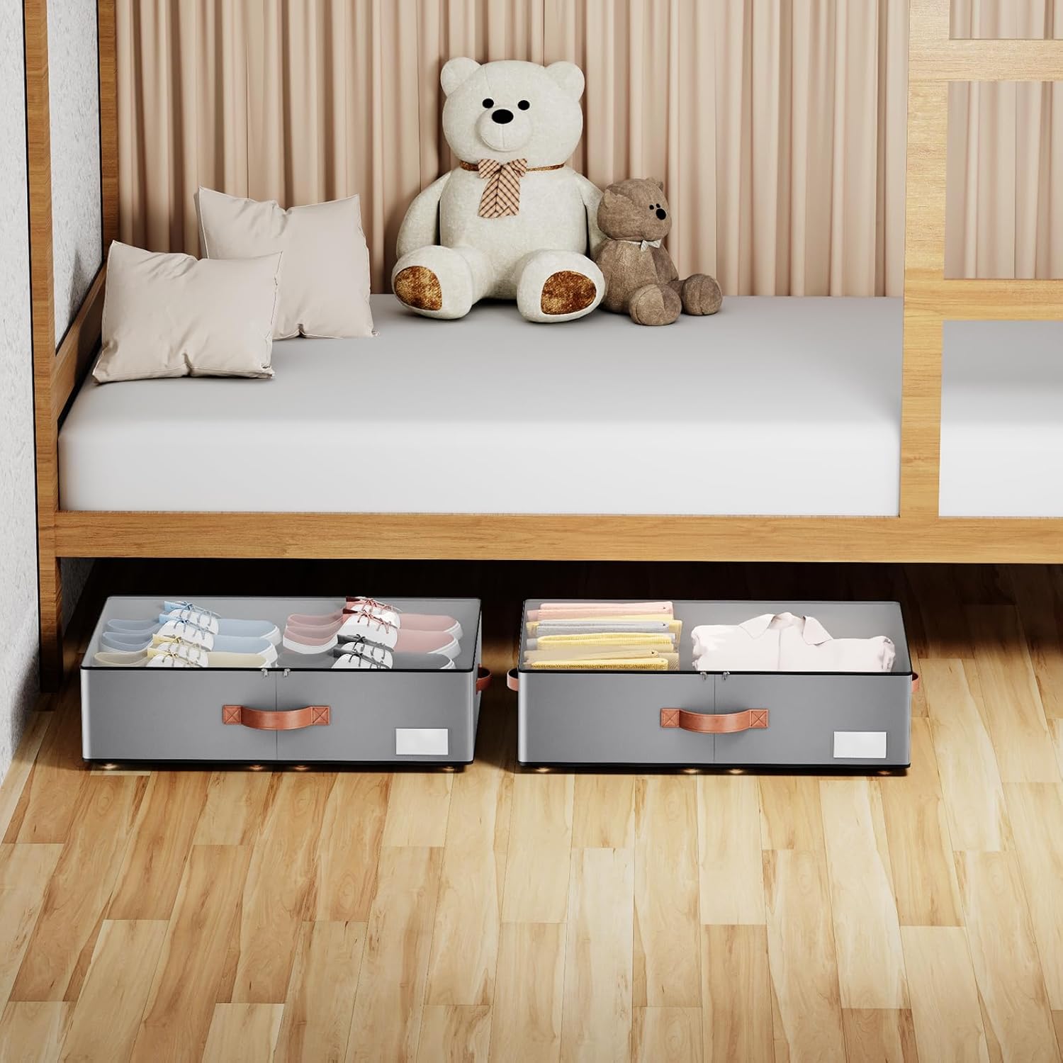 Under bed Storage With Wheels,Large Capacity 7.5 inches Height Storage Bins,Rolling Under bed Shoe Storage Containers,Under bed Storage Drawers for clothes & blankets