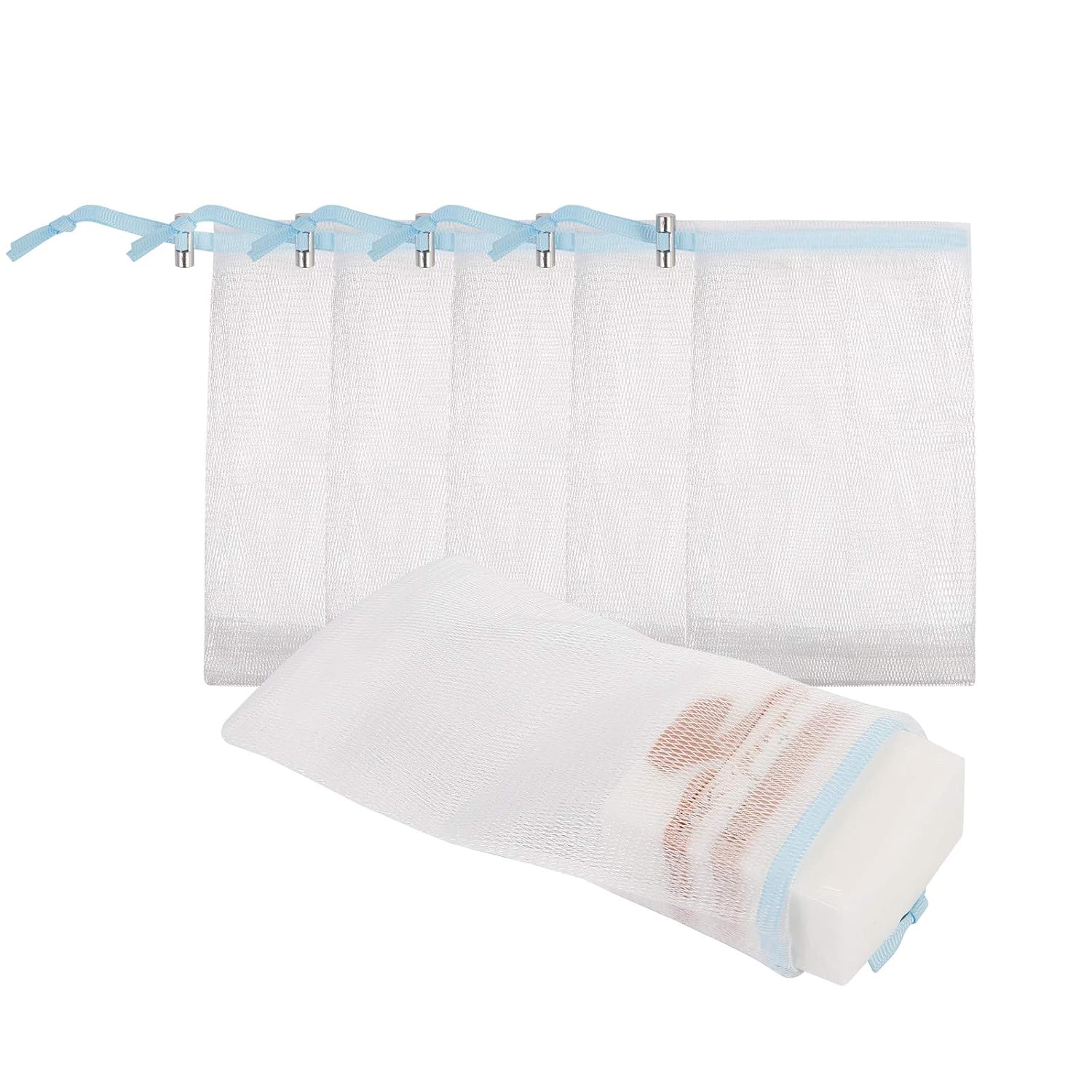 Cobahom Soap Bag 6 Pack 6 x 3.5 Inch Mesh Foaming Net Soap Sack Bags Soap Saver Pouch Net Bags with Drawstring for Bath & Shower （Blue）