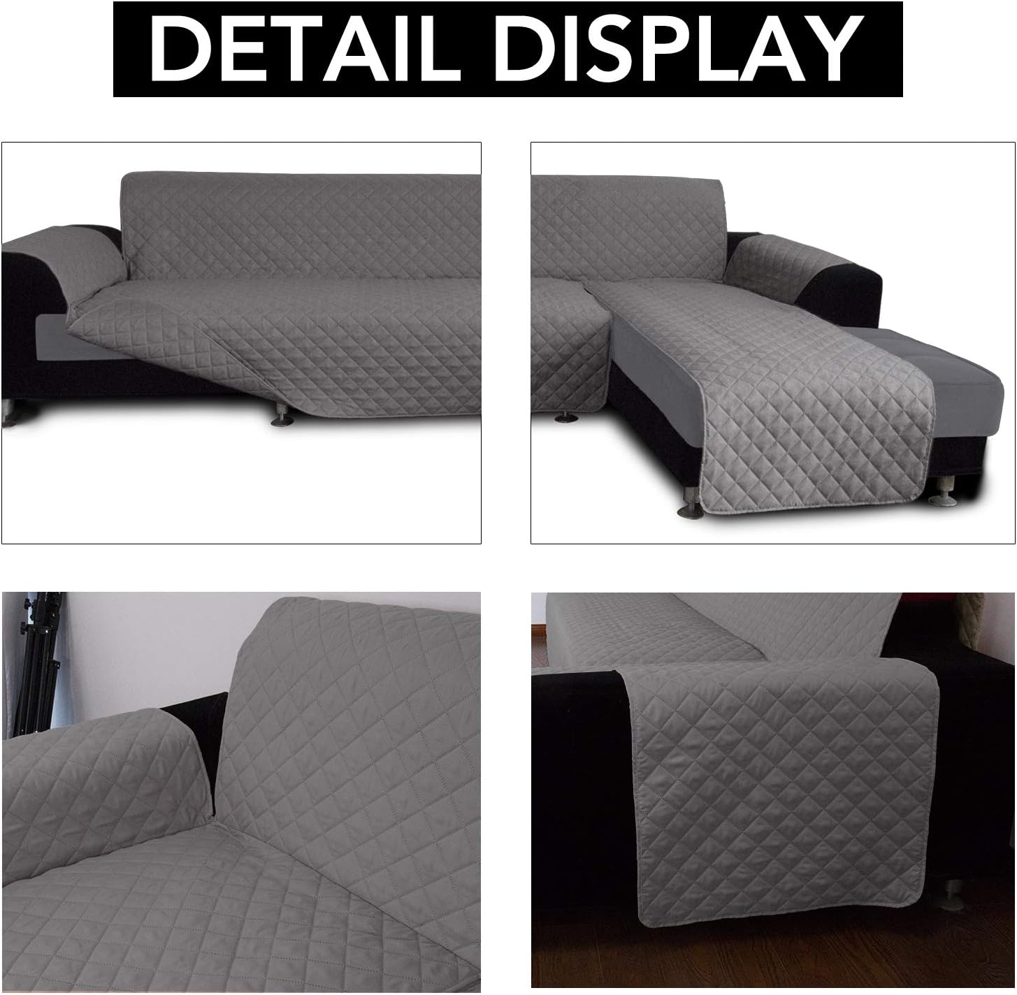 Easy-Going L Shape Sectional Couch Cover - Chaise Slip Cover Reversible Sofa Protector for Pets & Kids (Small, Gray/Gray)