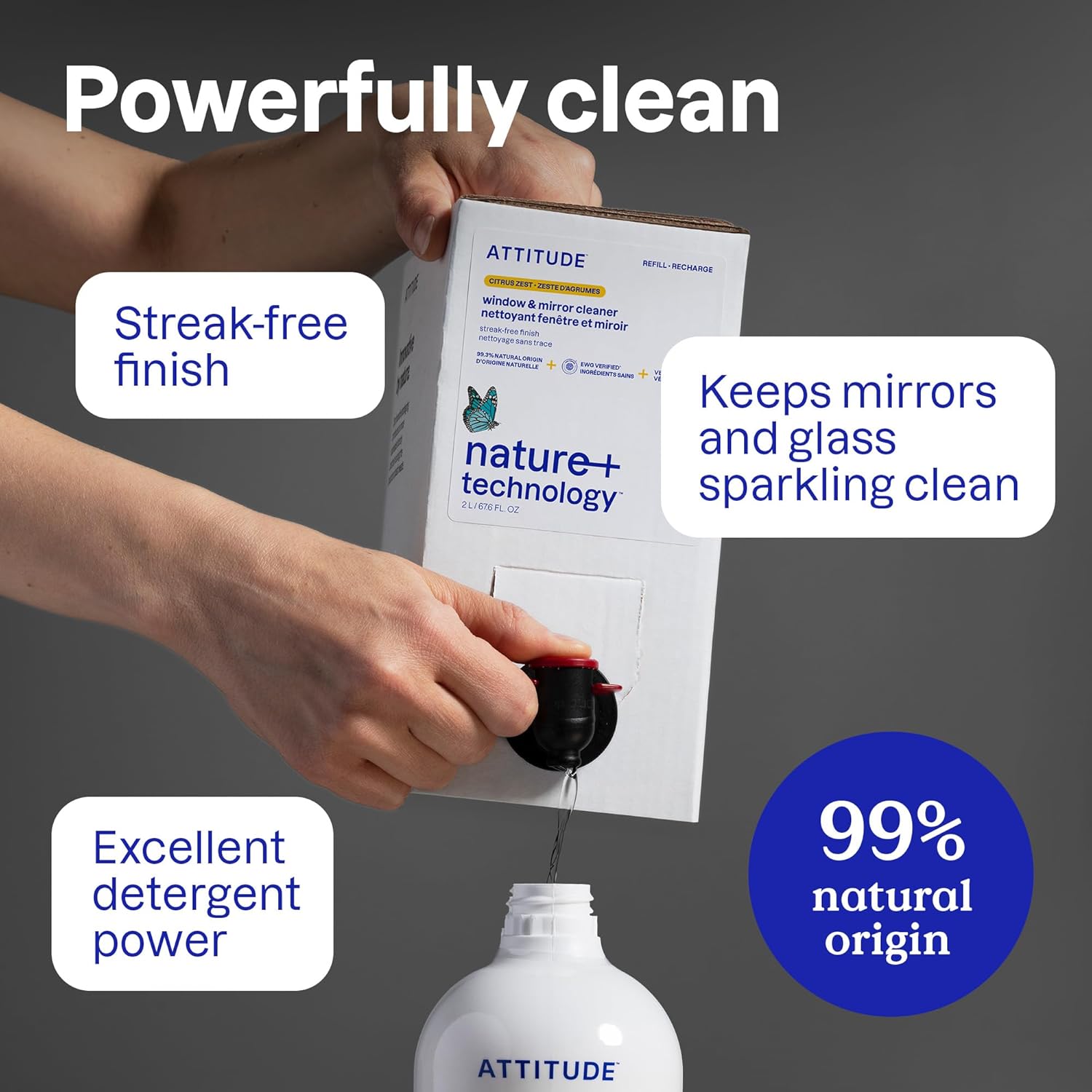 ATTITUDE Window & Mirror Cleaner, EWG Verified, Plant- & Mineral-Based, Vegan & Streak-Free Glass Spray, Citrus Zest Scent, 27.1 Fl Oz