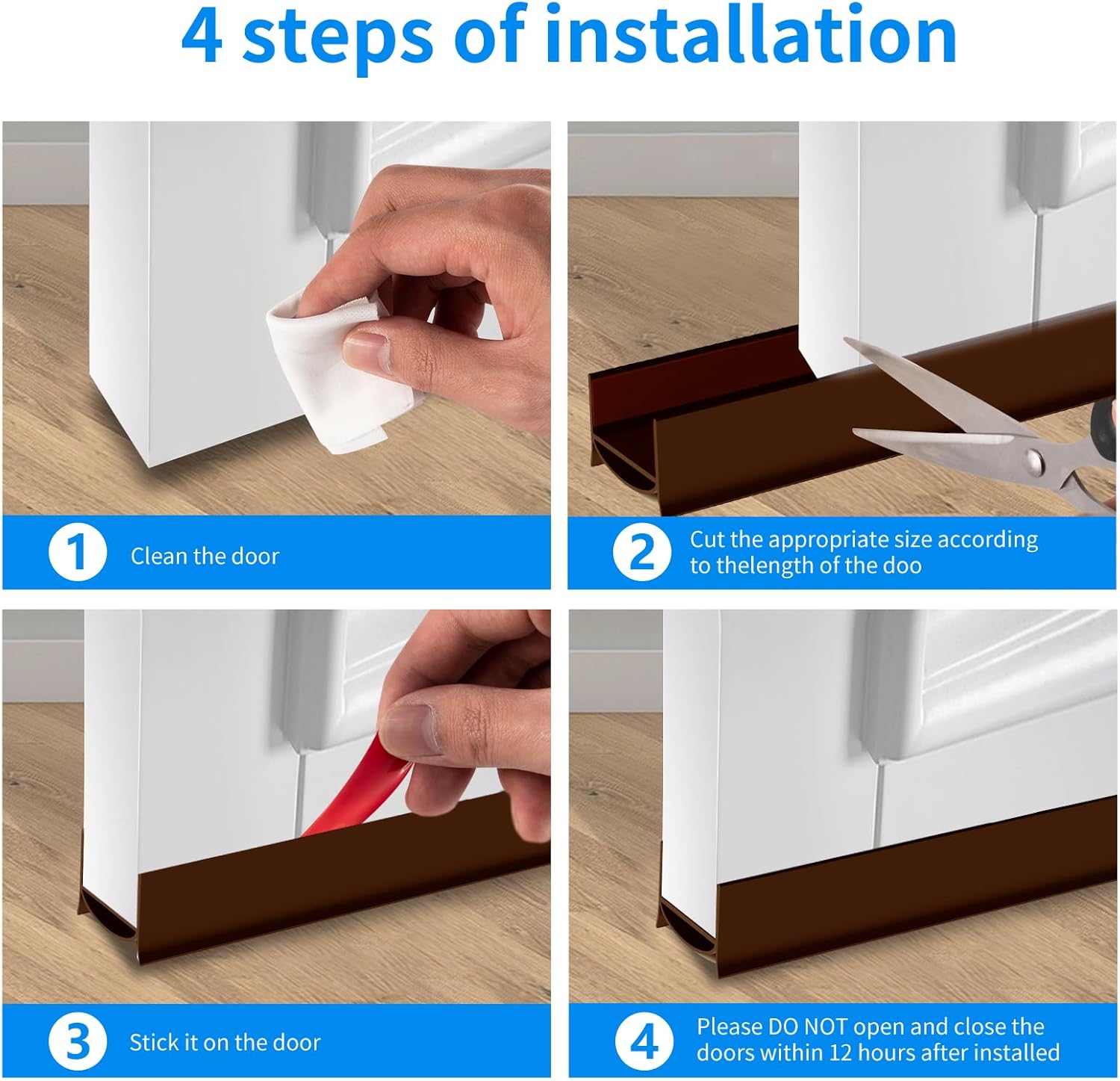 Door Draft Stopper, Strong Adhesive Door Sweep for Exterior and Interior Doors, 39” Length Cuttable Under Door Seal. (Brown, 1 Pack)