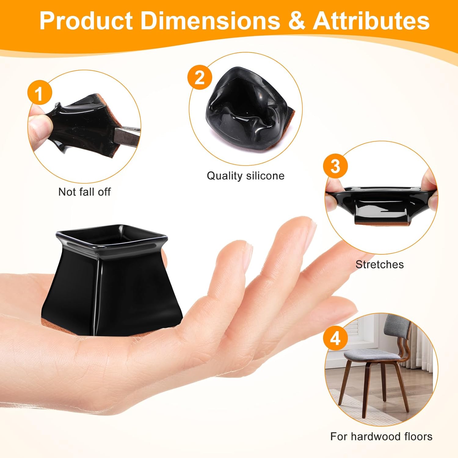 CHUNZEXI 32 Pack Square Chair Leg Floor Protectors for Hardwood Floors, Silicone Felt Covers Pads Caps, Protect Wood Furniture Feet Floors Noise Reduce and Scratch (Square Large & Black)