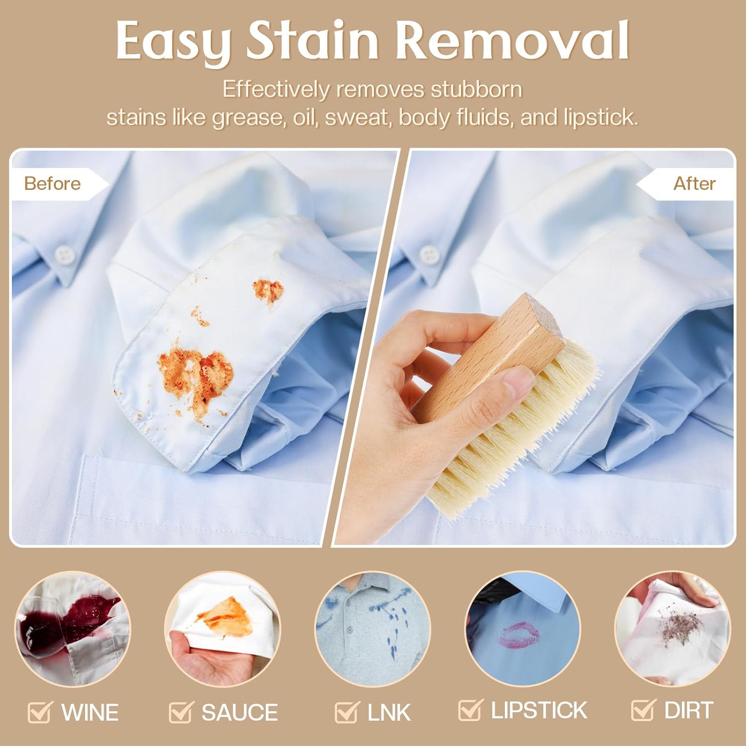 3 Pcs Wood Laundry Stain Brush Stain Remover Brushes with Boar Bristle Small Stain Brush for Clothes for Scrubbing Stains from Furniture Fabric Leather(3 Pcs F)