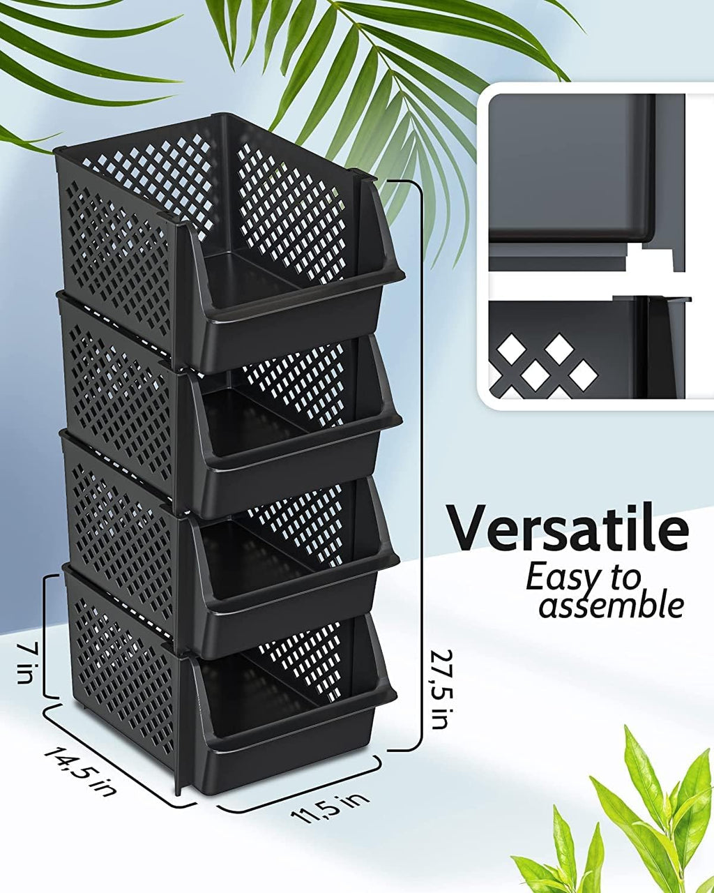 Skywin Plastic Stackable Storage Bins for Pantry - Stackable Bins for Organizing Food, Kitchen, and Bathroom Essentials (Black - 50 Pack)