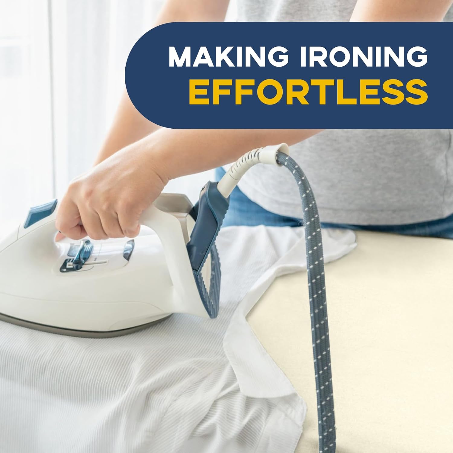 Ironing Board Full Size, RAINHOL Compact Iron Board with Iron Rest, Heat Resistant Cover with Ultra Thick Padding, Height Adjustable Heavy Duty for Home, Dorm, 43x13 Ivory