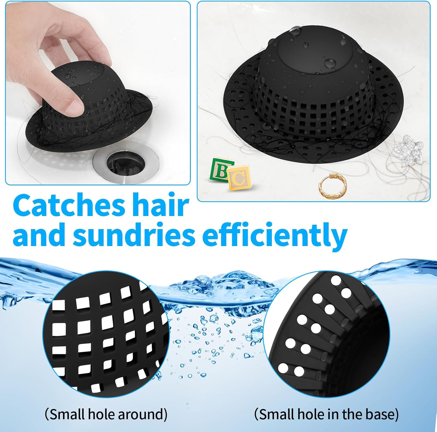 Shower Drain Hair Catcher, Bathtub Drain Cover Foldable Silicone Shower & Tub Protector for Pop-Up & Regular Drains