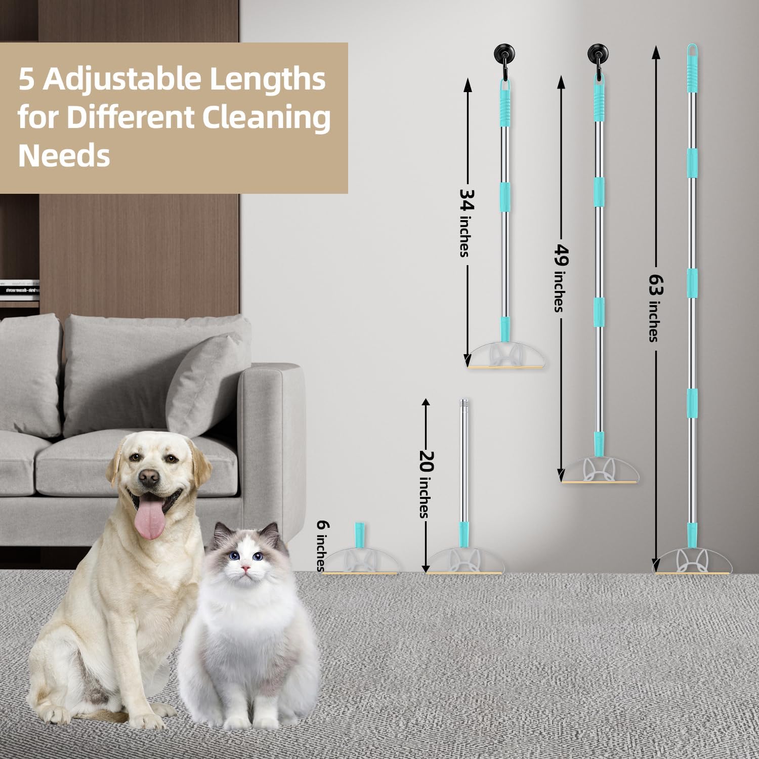 63‘’Ultra Long Heavy Duty Carpet Rake - Efficient Pet Hair Remover for Carpets, Rugs & Furniture, Deep Cleaning Carpet Scraper, Durable Home Use Tool by LINTPLUS
