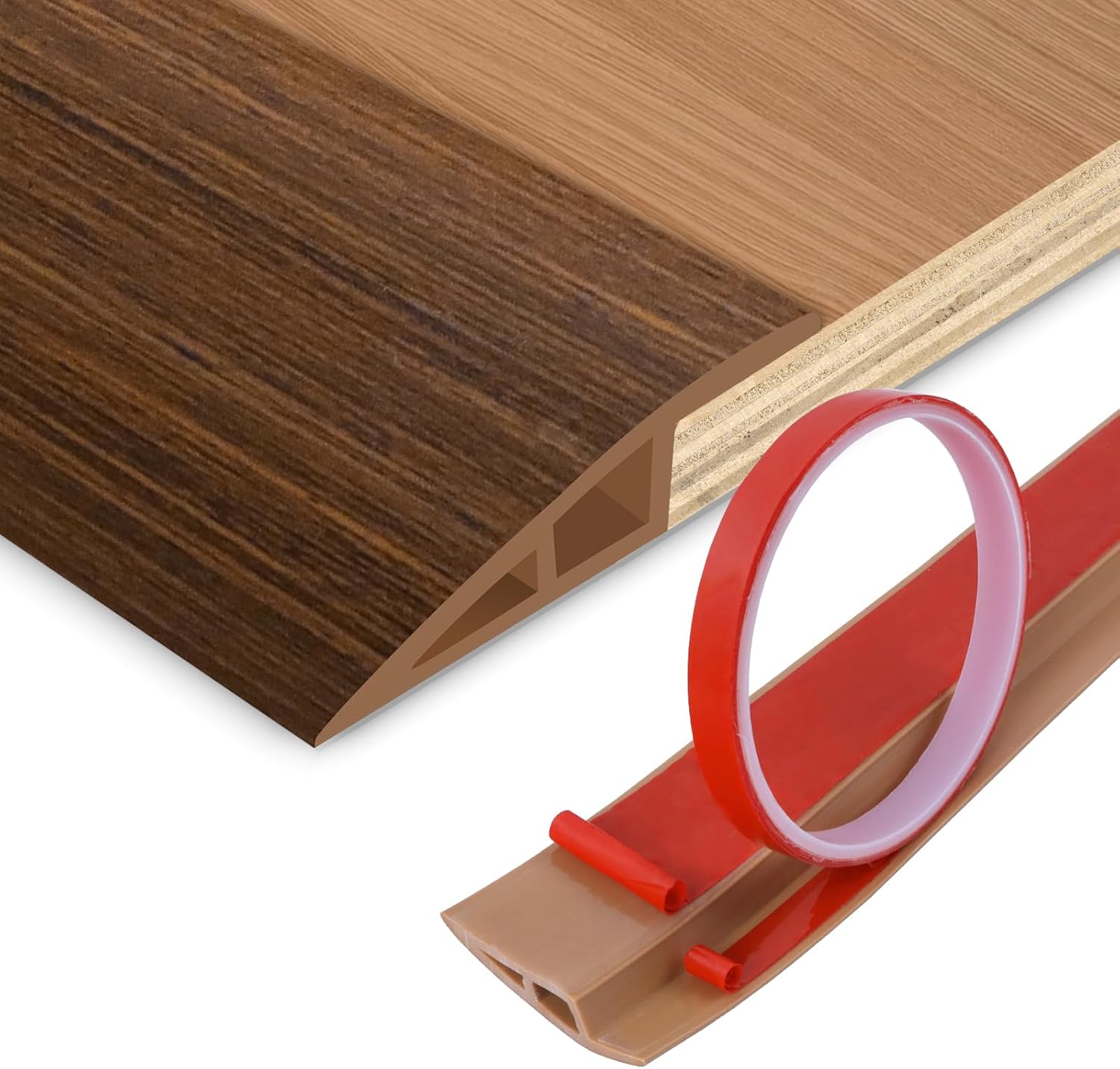 Floor Transition Strip Vinyl Door Threshold Ramp Self Adhesive Carpet Edging Strip Doorway Edge Trim, Overlap Edge Reducer for Laminate Carpet, Floor, Tile (Brown Wood Grain, 2/5" to 3/5", 3.3Ft)