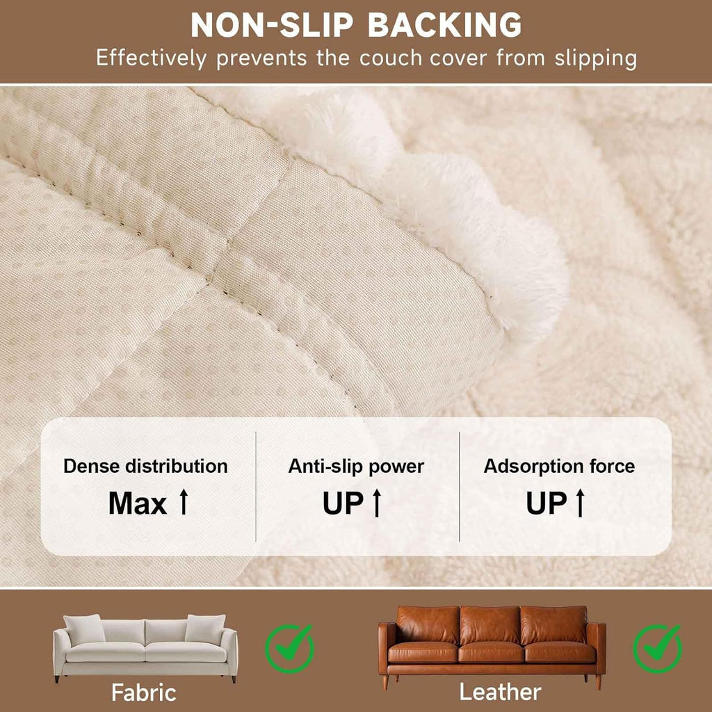 OTOB Couch Covers for 3 Cushion Couch Sofa Pet Friendly, Washable & Non Slip Geometric Jacquard Modern Plush Fuzzy Sofa Slipcovers Protector, All Season Soft Pet Couch Cover (Coffee, 27.6"x82.7")