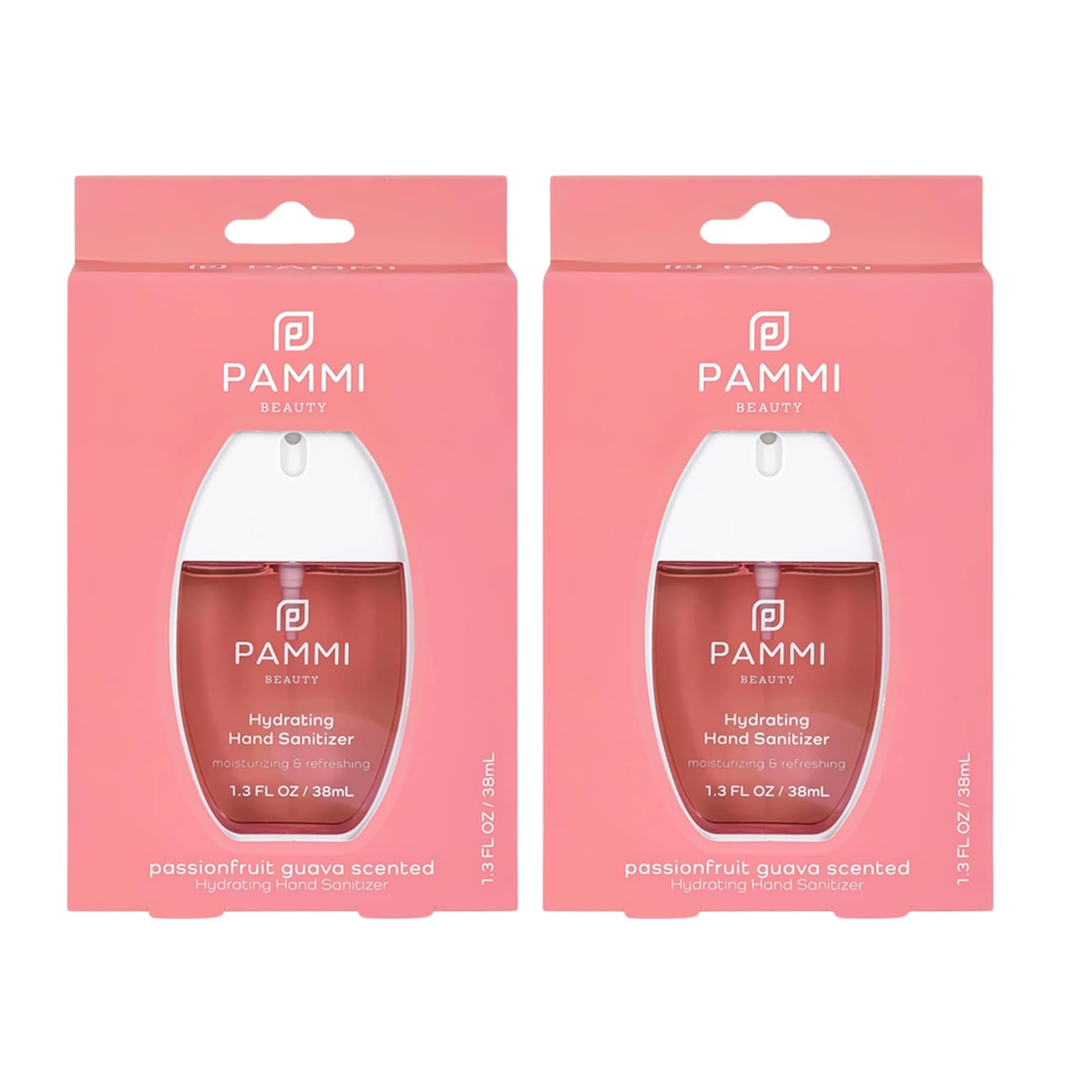 PAMMI Power Mist Hydrating Hand Sanitizer Spray, Portable Travel Size Pocket Hand Sanitizer, Scented Handsanitizer Mini Spray For Car - 600 Sprays (2 Packs (Guava))