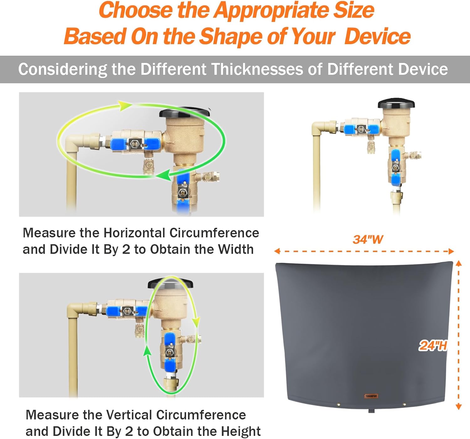 TOHONFOO Backflow Preventer Pipe Insulation Cover (5°F) - Irrigation Sprinkler Valve Insulated Pouch - Water Well Pump Cover - Sturdy 5 Layers for Winter Freeze Protection, 34" W x 24" H, Grey