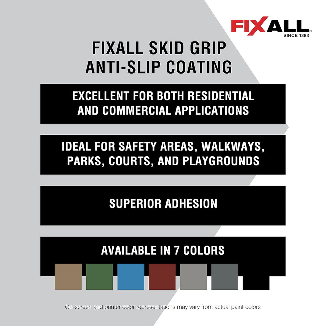FIXALL Skid Grip Anti-Slip Coating, 1 Gallon, Crimson, Exceeds ADA Standards, Ideal for Safety Areas, Slip-Resistant Pavement, Cement & Concrete Paint