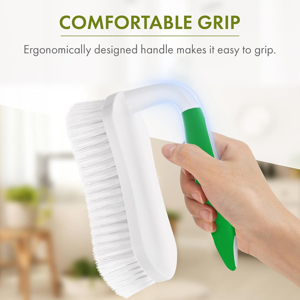 Amazer Scrub Brush for Cleaning Comfort Grip Shower Scrubber Stiff Bristles with Handle Heavy Duty Cleaner Brush for Tub Sink Carpet Floor - Pack of 2 (Green+Green)