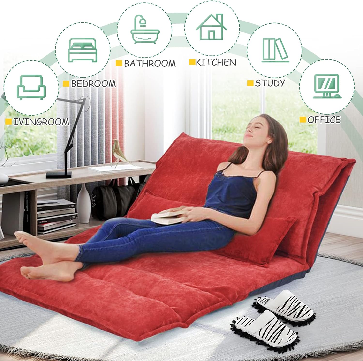 Microfiber Floor Mop Slippers House Dust Cleaning Tool Detachable Washable Shoes for Kitchen House Cleaning (Women 7-10/Men 5-8, Zebra pattern)