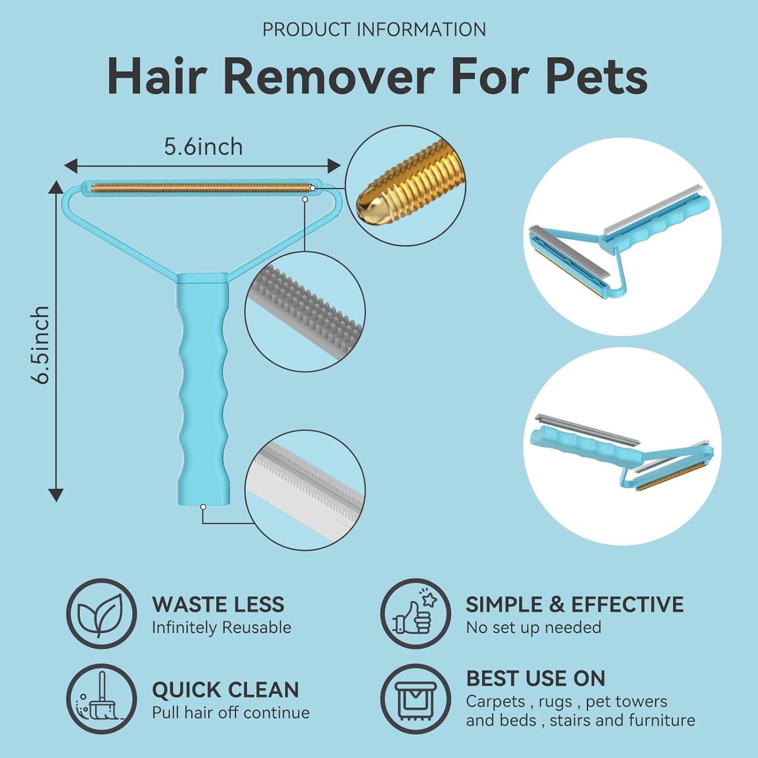 Carpet Rake - 60" Long Handle Pet Hair Removal with Metal Fabric Edge Design,Carpet Rake for Pet Hair Removal, Dog Cat Fur Remover Rubber Broom,Rug,Car Mat,Couch,Pet Bed,Furniture(4 Pack)
