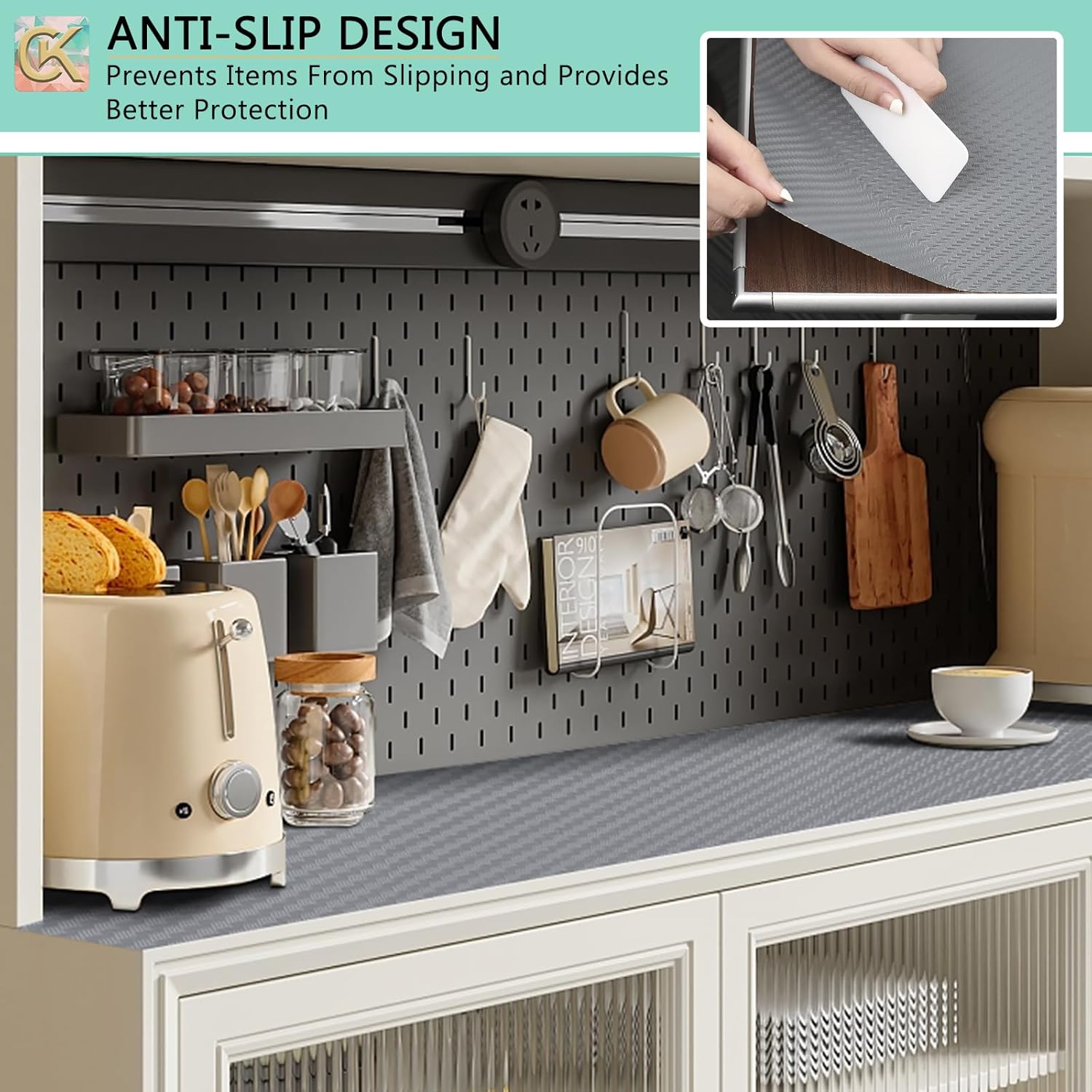 Self-Adhesive Shelf Liner Kitchen Liner, Waterproof Backed Paper Easy Peel and Stick Contact Liner Without Residue for Decor Your Desk Surface, Kitchen Countertops (Silver, 35.4 x 118.1 inches)