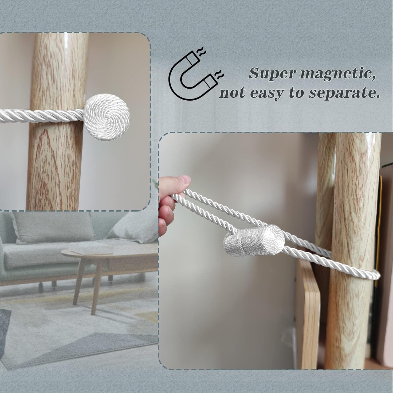 Hion Magnetic Curtain Tiebacks White 6 Pack, Curtain Tiebacks Buckles Holdbacks Holders Hooks Clip for Home Bedroom Office Decorative Thick or Thin Curtain