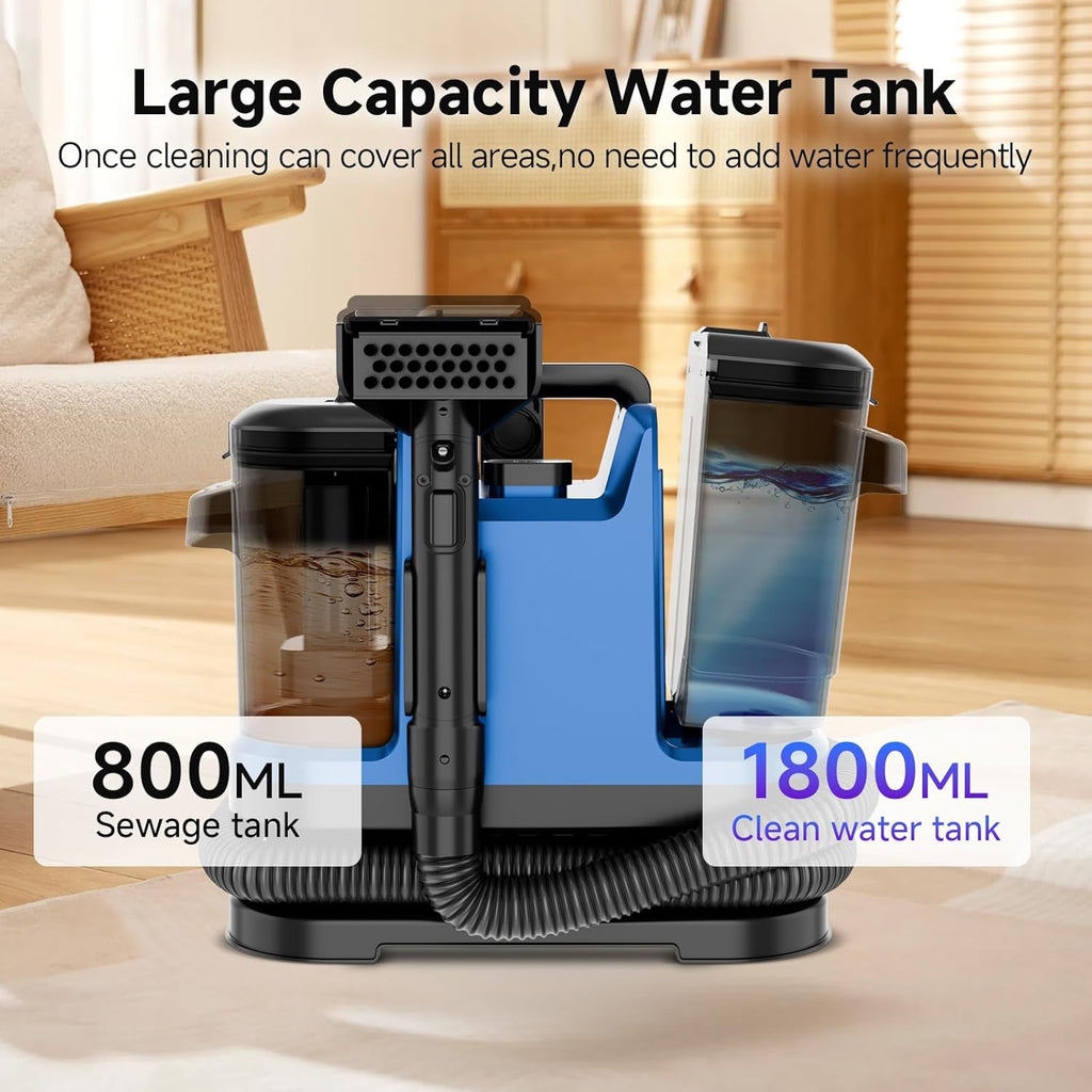 Portable Spot Cleaner Machine for Carpet and Upholstery - 18Kpa Carpet Cleaner with Dual BrushHeads, Easy Move, Cleaning Machine for Furniture, Couch, Stairs, Car and Pet Stain, Blue