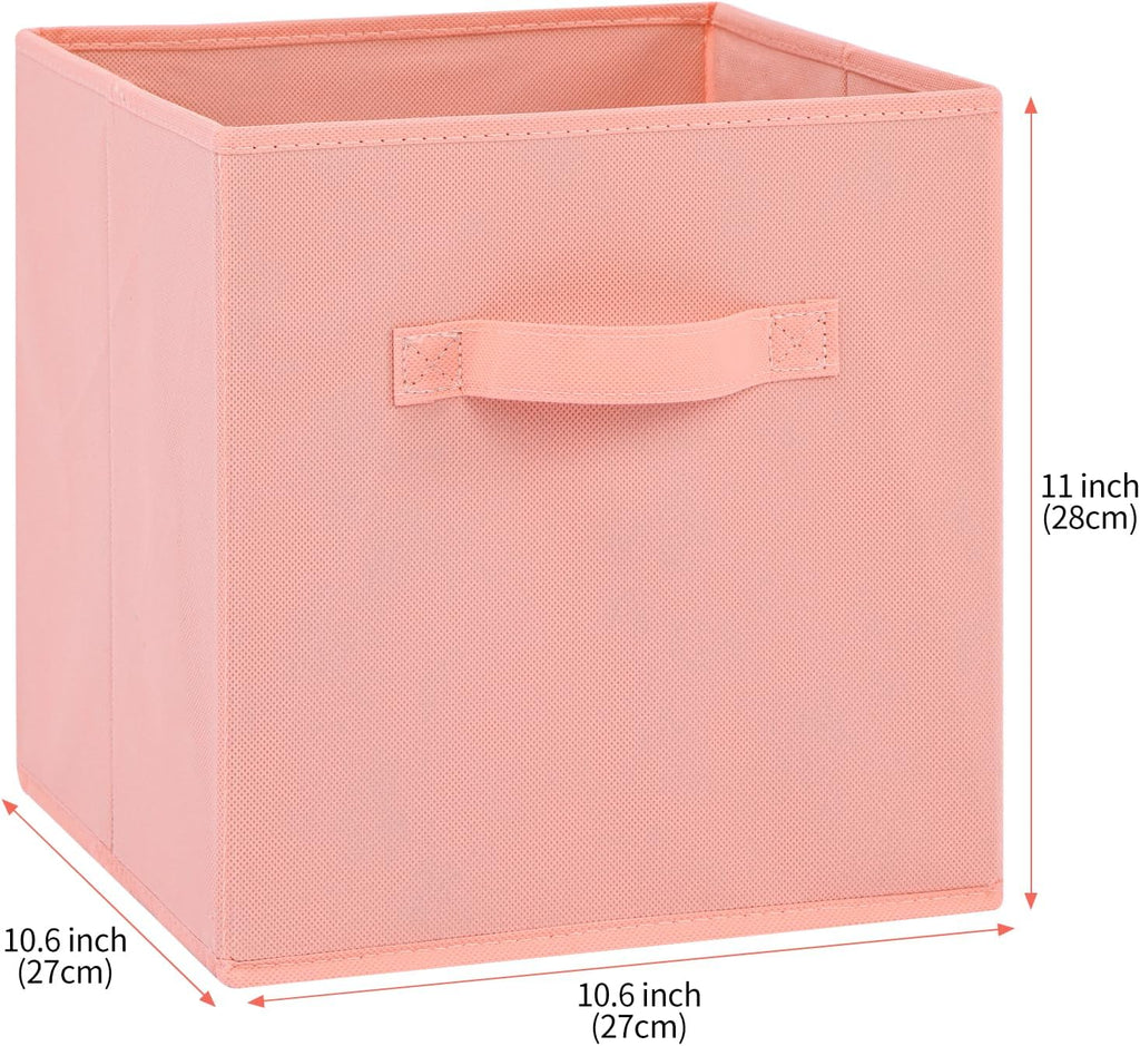 Stero Fabric Storage Bins 6 Pack Fun Colored Durable Storage Cubes with Handles Foldable Cube Baskets for Home, Kids Room, Closet and Toys Organization Peachpuff