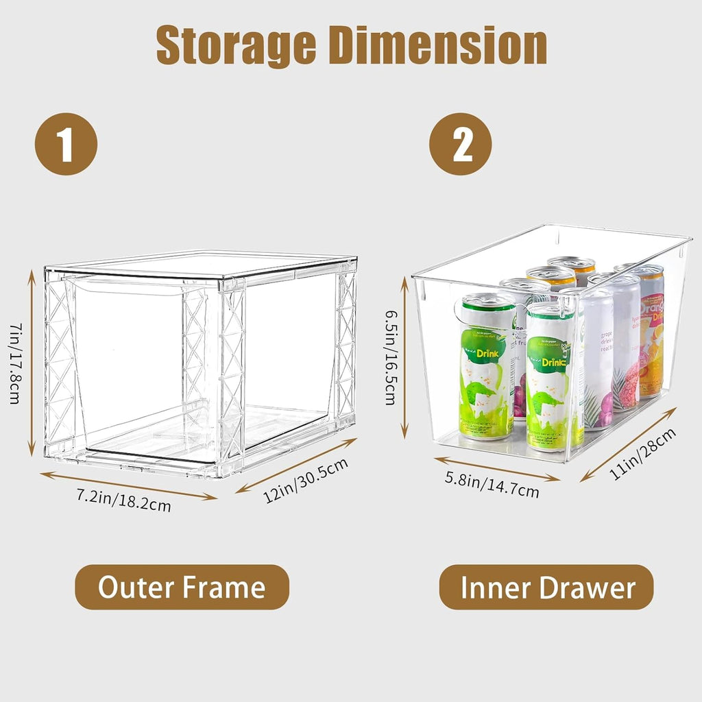 6Pack Stackable Kitchen Storage Organizer, Pantry Organizers and Storage, Clear Foods Organizer Bins with Handles, Easily Assemble for Bathroom, Kitchen, Pantry, Cabinet, Closet