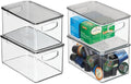 mDesign Plastic Deep Storage Bin Box Container with Lid and Built-In Handles - Organization for Fruit, Snacks, or Food in Kitchen Pantry, Cabinet, Cupboard, Ligne Collection, 4 Pack, Clear/Smoke Gray