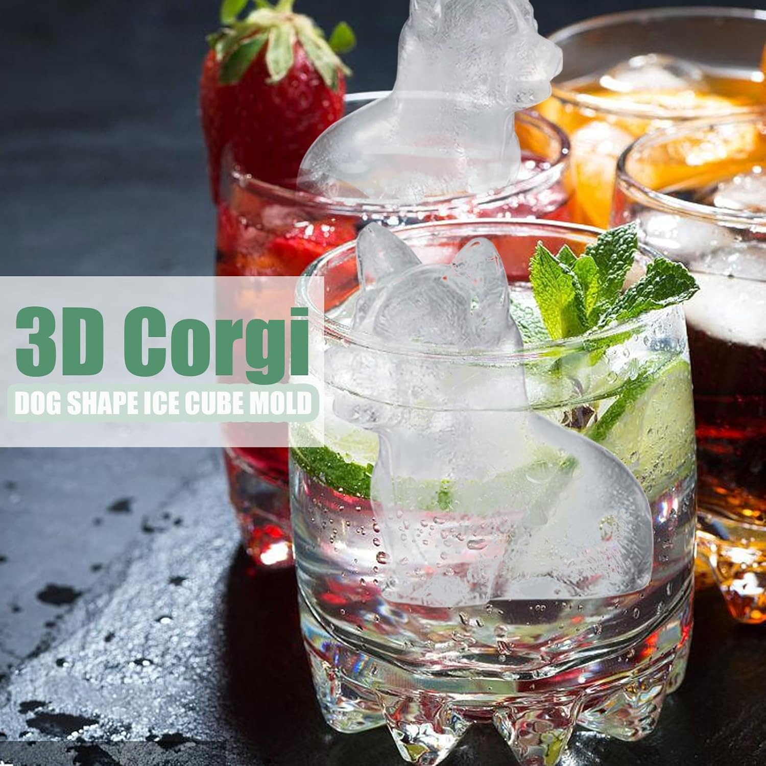 Corgi Dog gifts 3D Ice Cube Mold, Admaison Ice Cube Tray with Funnel for Cocktails, Bourbon,Brandy, Whiskey Gifts for Men, Silicone Fun Shapes Black (Corgi)
