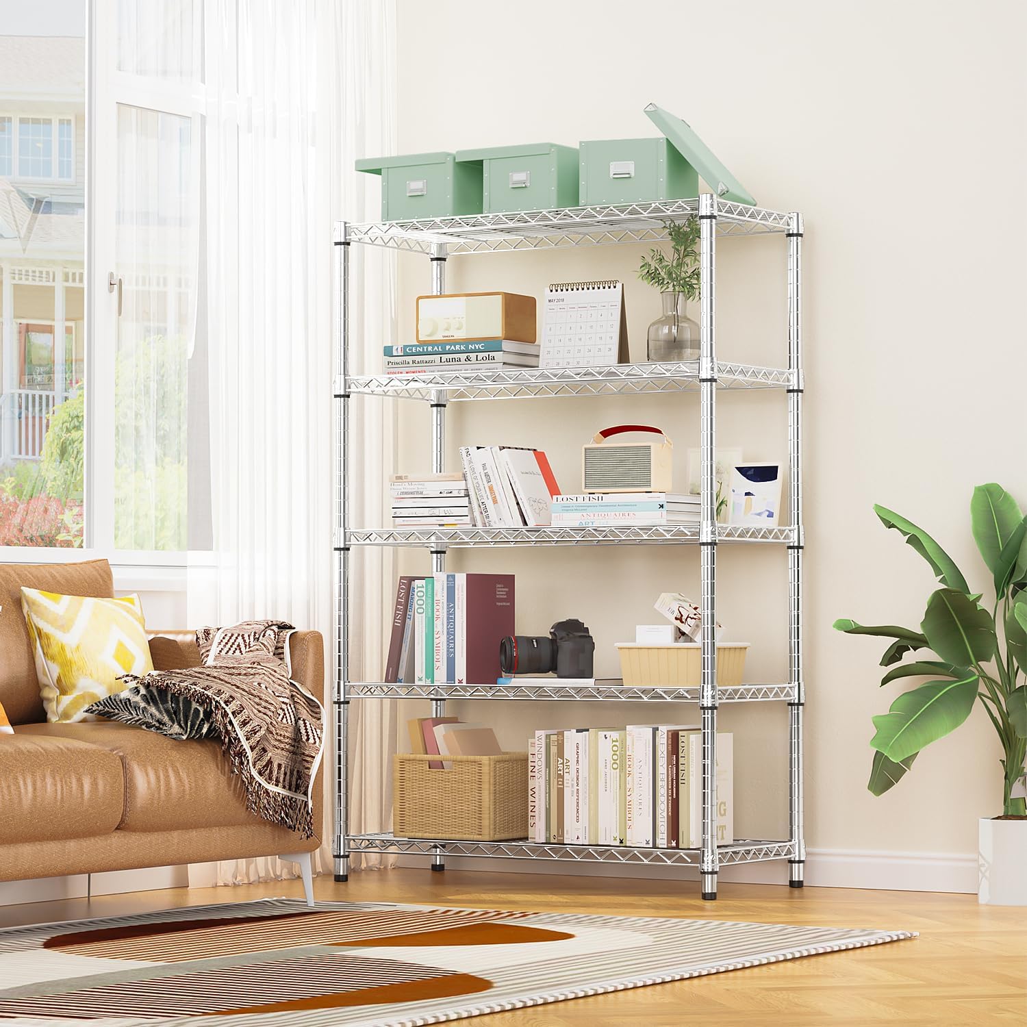 1750 LBS Storage Shelves 5-Tier Utility Shelving Unit Steel Organizer Wire Rack for Home,Kitchen,Office,Garage, Capacity 17.7" D x 47.2" W x 72.3" H