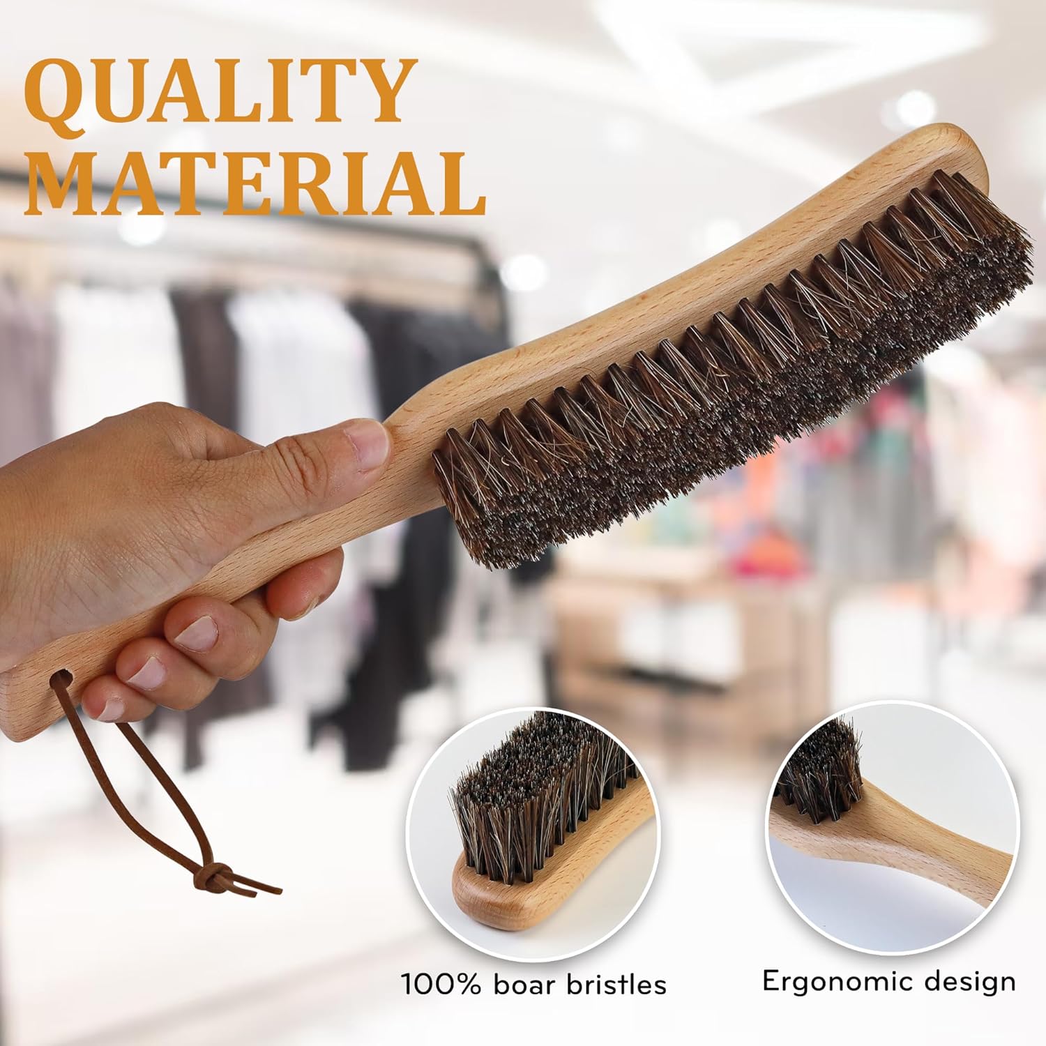 Lint Brush for Clothes with 100% Soft Horse Hair Bristle, Large Beech Wood Handle, Lint Remover for Hat, Pet Hair, Suits, Cashmere, Wool, Velvet, Suede, Shoe