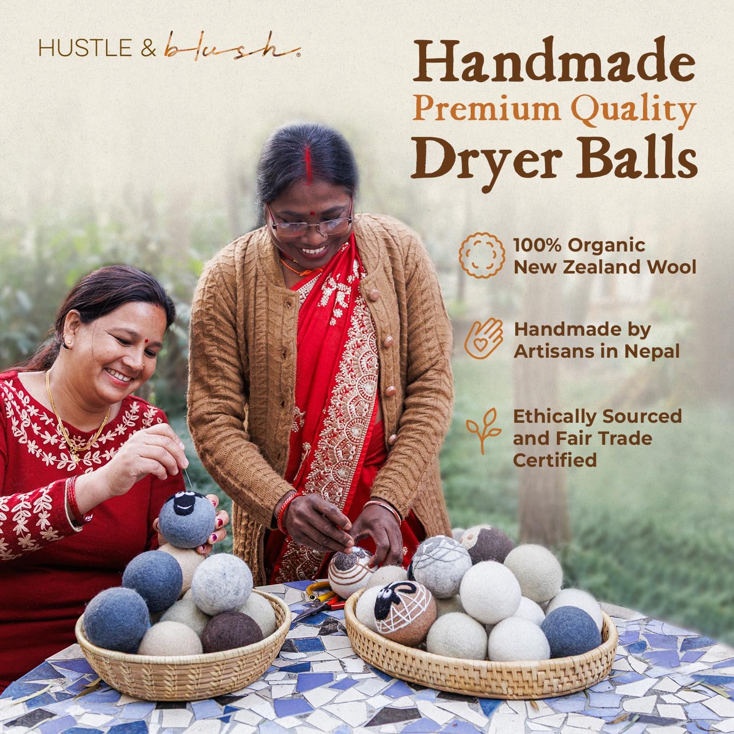 Fluff Ewes Wool Dryer Balls 6 Pack Premium New Zealand Wool Laundry Balls for Dryer, No Static Dryer Balls Laundry Reusable, XL Wool Dryer Balls Cute, Baby Dryer Balls for Dryers - Rainbow or Shine