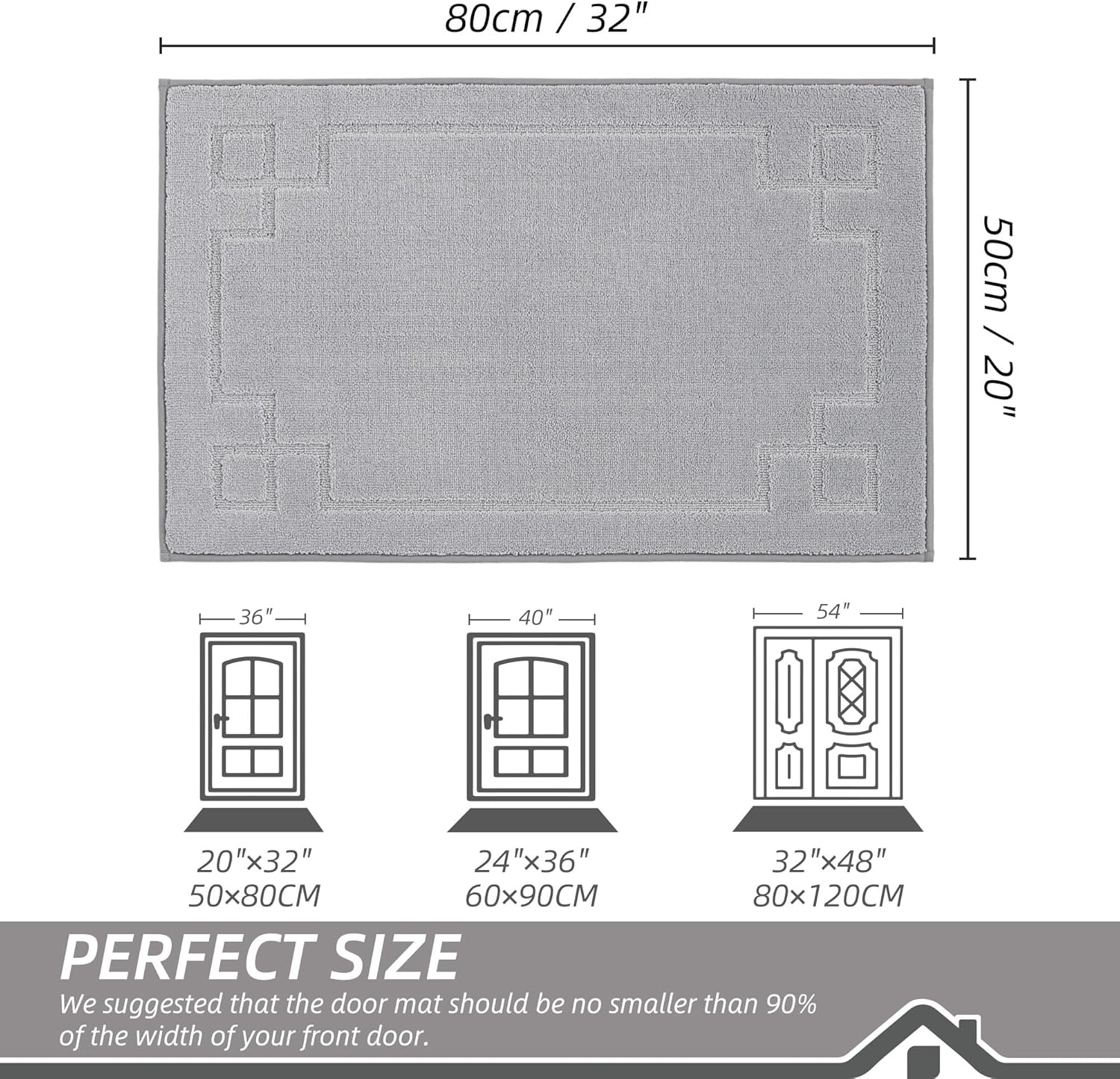 BEQHAUSE Door Mat 20" x 32", Non-Slip Door Mats Indoor Entryway Rugs Washable Low-Profile Absorbent and Stain Resist Floor Mats, Dog Door Mat for Front Back Door, Muddy Wet Shoes & Paws, Light Grey