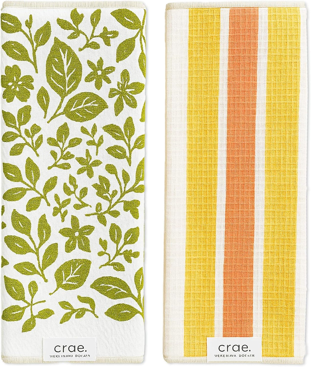 Microfiber Hand Towel & Washcloth Set of 2 - Double-Sided, Waffle Weave, Super Absorbent, Lint-Free, Fast Drying - Pat and Tricky Pattern for Bathroom, Kitchen, Car, and Window Cleaning