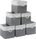 11 x 11 Inch Storage Cubes, 6 Pack Large Collapsible Fabric Storage Bin with Ropes, Foldable Storage Cubes for Home, Office,Closet, Clothes, Toys Organizer (White&Gray)