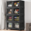 BROVIEW 400Qt Stackable Storage Bins with Lids, 100Gal Closet Organizers and Storage Drawer, Plastic Collapsible Storage Bins with Doors, Heavy Duty Store Box Cabinet for Home Kitchen, 4Pack Black