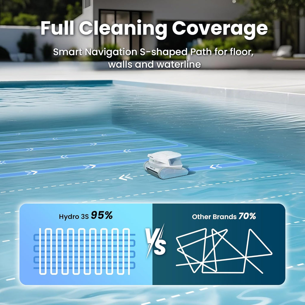 Poolmate Hydro 3S Cordless Robotic Pool Vacuum for Inground Pools, 4 Cleaning Modes, App Control, 300 Mins ECO Mode, Smart Navigation S-Path, 4.1L Large Filter Basket, Ideal for Aboveground Pools