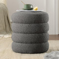 Round Ottoman with Storage Boucle Ottoman Stool with Storage Removable Lid for Living Room Modern Vanity Sorage Stool Foot Rest Bedroom Dorm Gift Set of 1 (Grey)