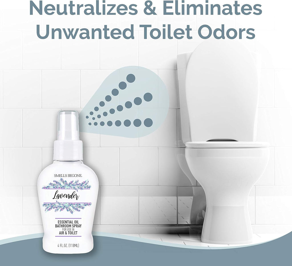 SMELLS BEGONE 4 oz Essential Oil Air Freshener Bathroom Spray - Eliminates Bathroom & Toilet Odors - Made with Essential Oils - Lavender Scent