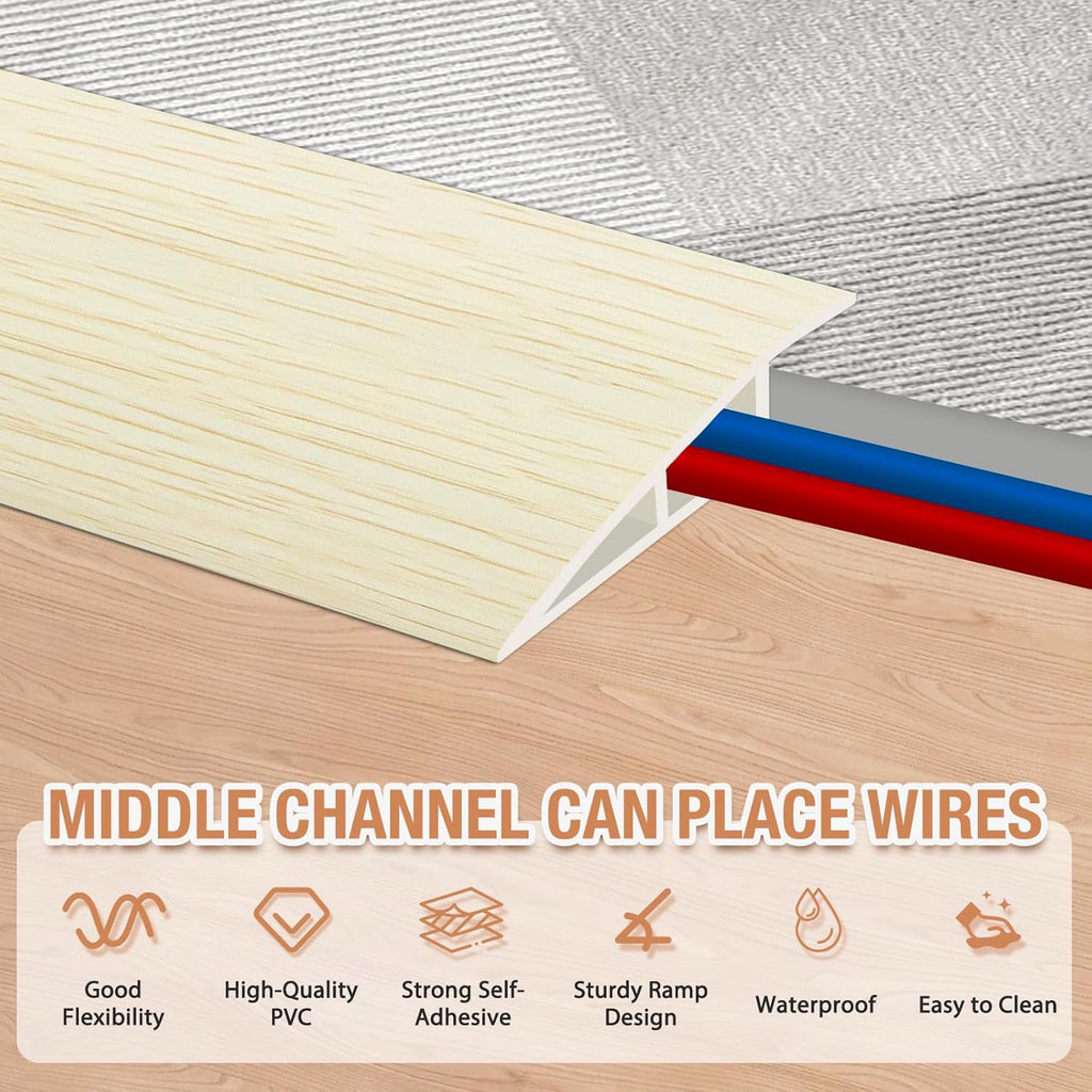 Floor Transition Strip Self Adhesive Vinyl Door Threshold for Doorways Carpet Edging Trim Overlap Edge Reducer for Laminate Floor, Carpet, Tile (Beige Wood Grain, 3/5" to 4/5", 3.3Ft)
