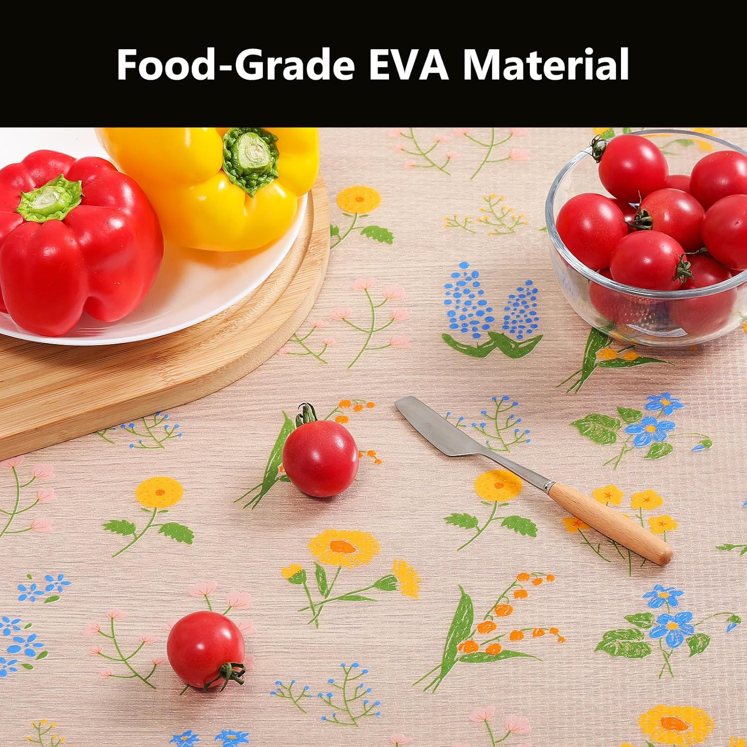 INNOLITES Non-Slip Shelf Liner – Cabinet & Drawer Liner Non-Adhesive – Waterproof Oil-Proof – Durable EVA with Floral for Kitchen Cabinets Refrigerator – BPA-Free, Easy to Cut