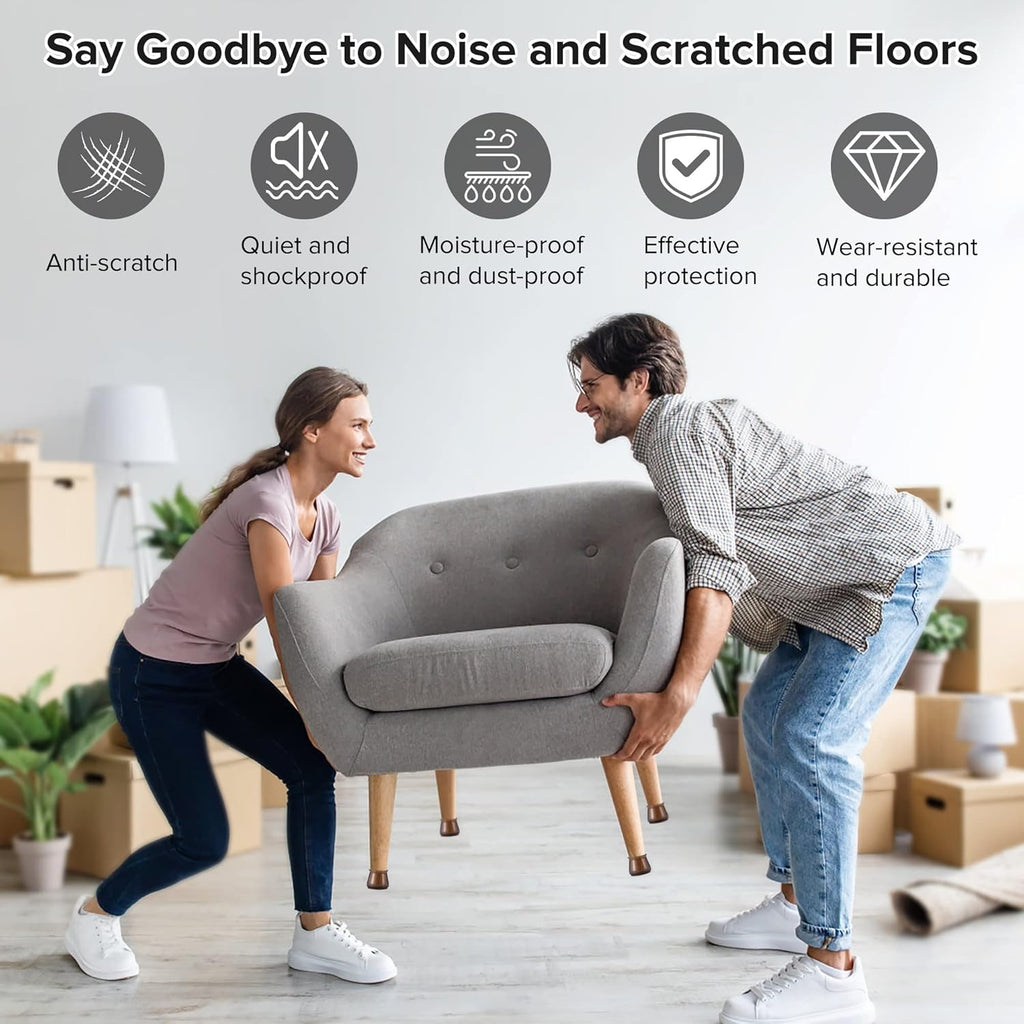 24PCS Upgraded Silicone Chair Leg Floor Protectors for Hardwood Floors, Furniture Sliders for Chair Legs, Felt Bottom Furniture Pads, Anti-Slip Round&Square Cap Covers to Scratch and Reduce Noise