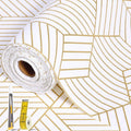 Shelf Liners for Kitchen Cabinets Non Adhesive Shelf Liner Paper Non-Slip Thickened Drawer Liner Easy to Clean for Tool Box Refrigerator with Knife and Tape Measure, Gold Geometric, 23.6 x 354.3 in