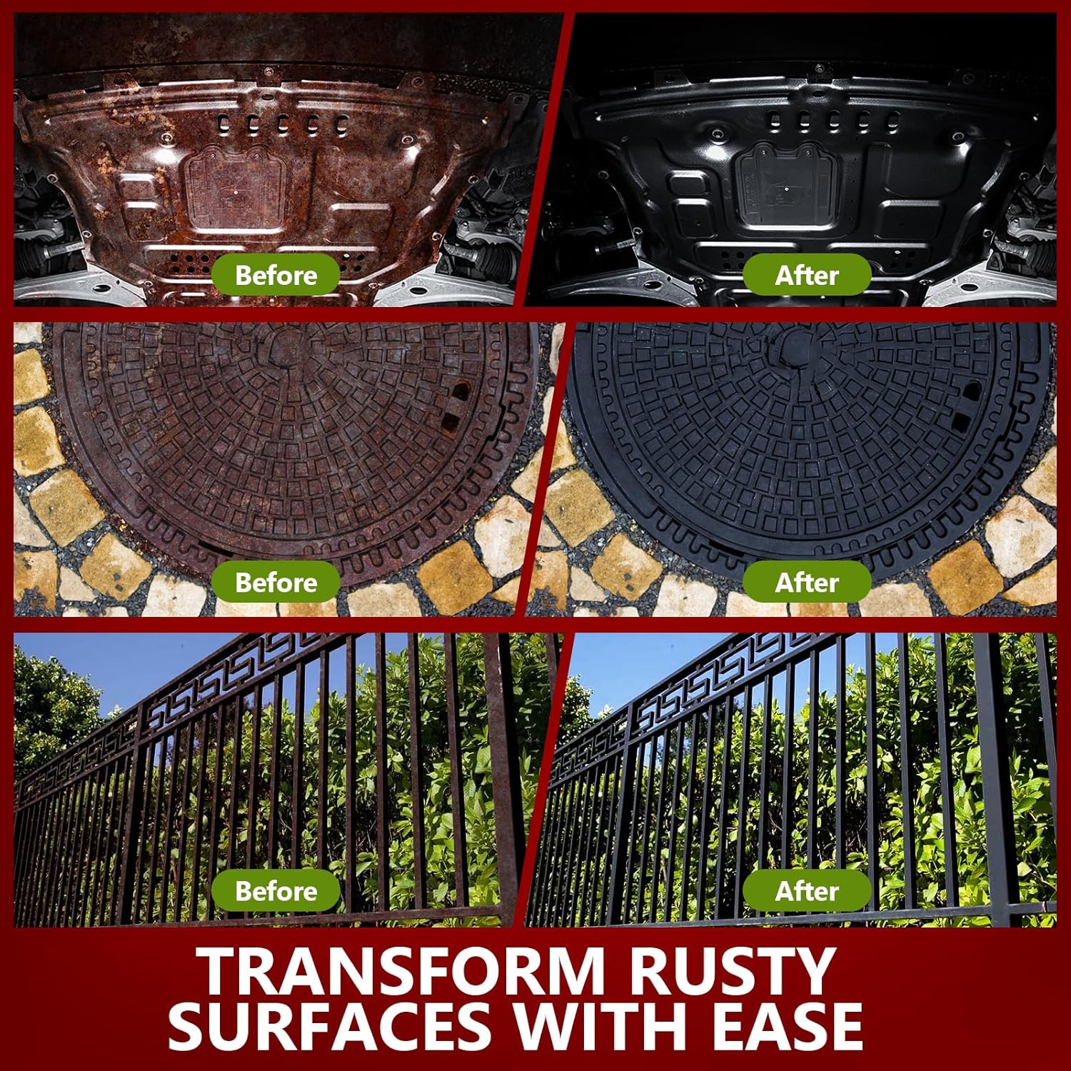 4-in-1 Rust Converter & Metal Primer, 34 Fl Oz Black Rust Inhibitor Paint for Metal, Automotive Rust Reformer, Industrial Grade Water Based, Heat Resistance & UV Resistant