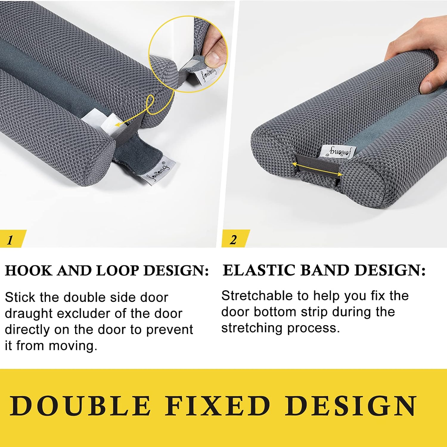 fowong 2 Pack Door Draft Stopper for Bottom of Door 36" Adjustable Noise Stopper, Soundproofing Draft Blocker Seal Large Gap, Grey
